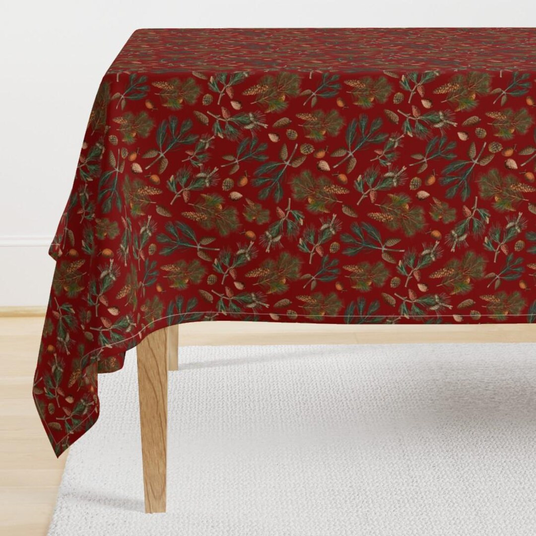 Holiday Woodland Tablecloth Vintage Holly by Utart Red and Green Nostalgic Christmas Floral Fall ... | Etsy (US)