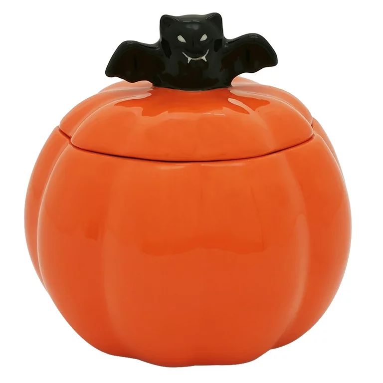 Way to Celebrate Orange and Black Pumpkin and Bat Treat Jar, Earthenware Ceramic, 27 oz Capacity | Walmart (US)