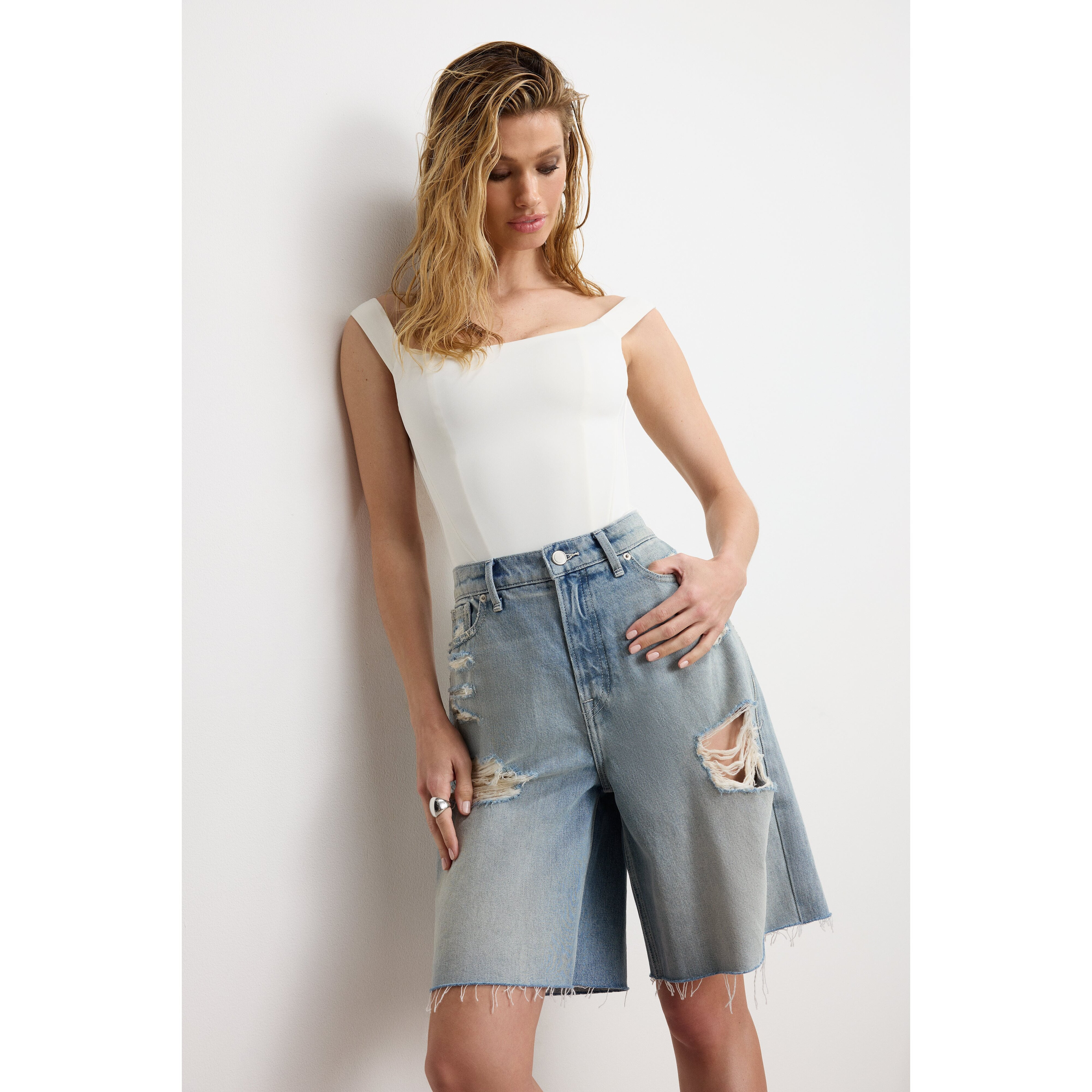 Women's Scuba Corset Bodysuit | Cloud White, Size 2XL | Good American by Khlo� Kardashian | Good American