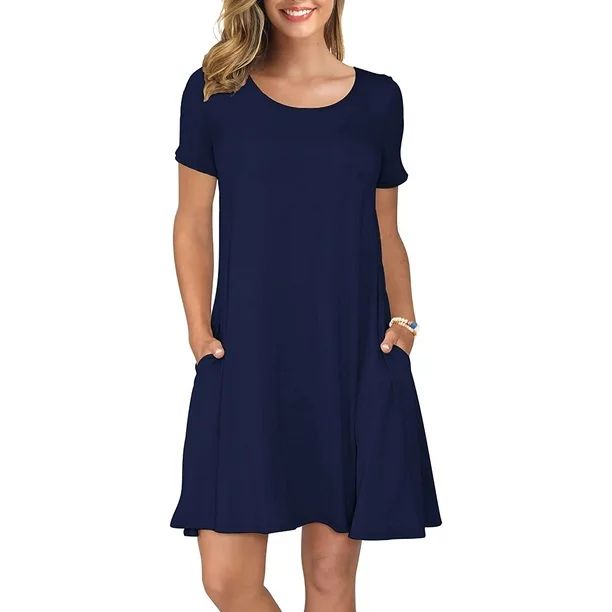 ANYJOIN Women's Summer Casual T Shirt Dresses Short Sleeve Swing Dress Pockets - Walmart.com | Walmart (US)