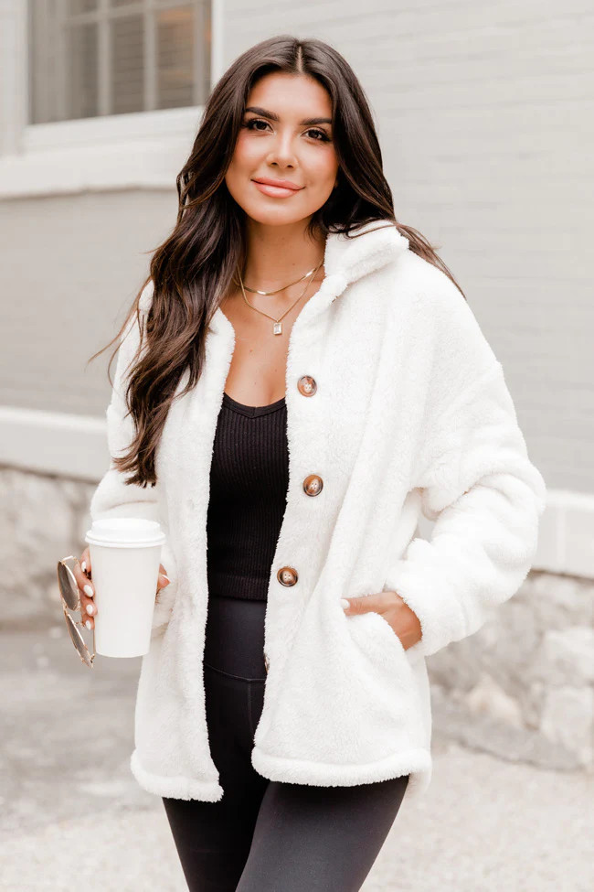 Back In Time Ivory Sherpa Shacket | Pink Lily