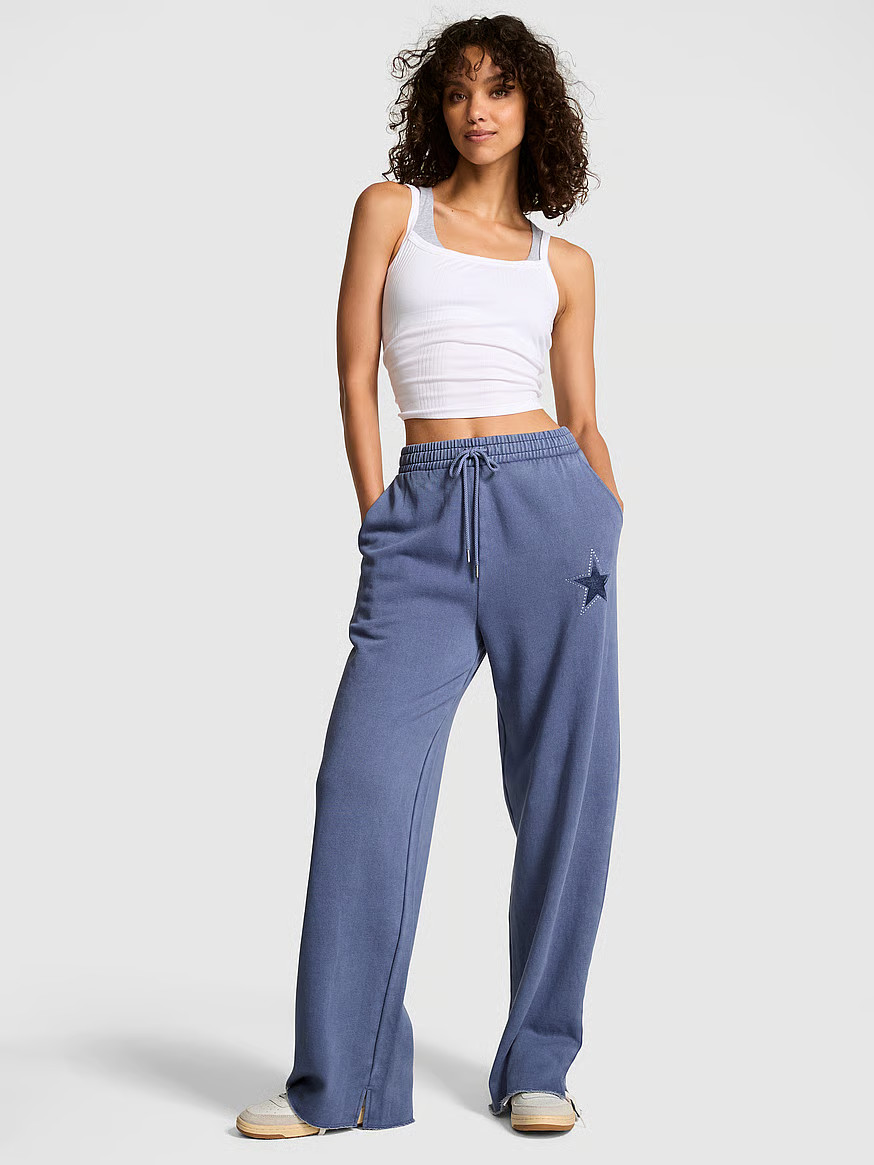 Buy Ivy Fleece Wide-Leg Split-Hem Sweatpants, Bright Vermillion Game Day - Order Bottoms online -... | Victoria's Secret (US / CA )