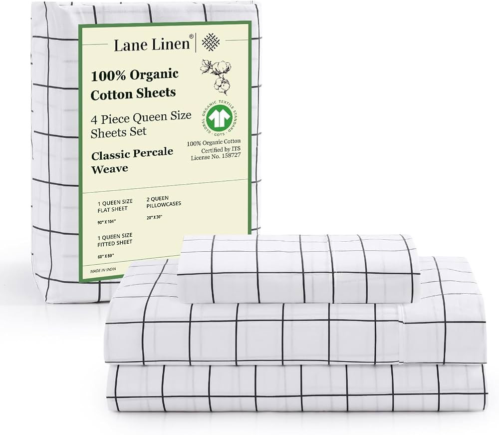 LANE LINEN 100% Organic Cotton Sheets Queen, 4-Piece Bed Sheets Queen Size Cotton, Luxury Sheets,... | Amazon (US)