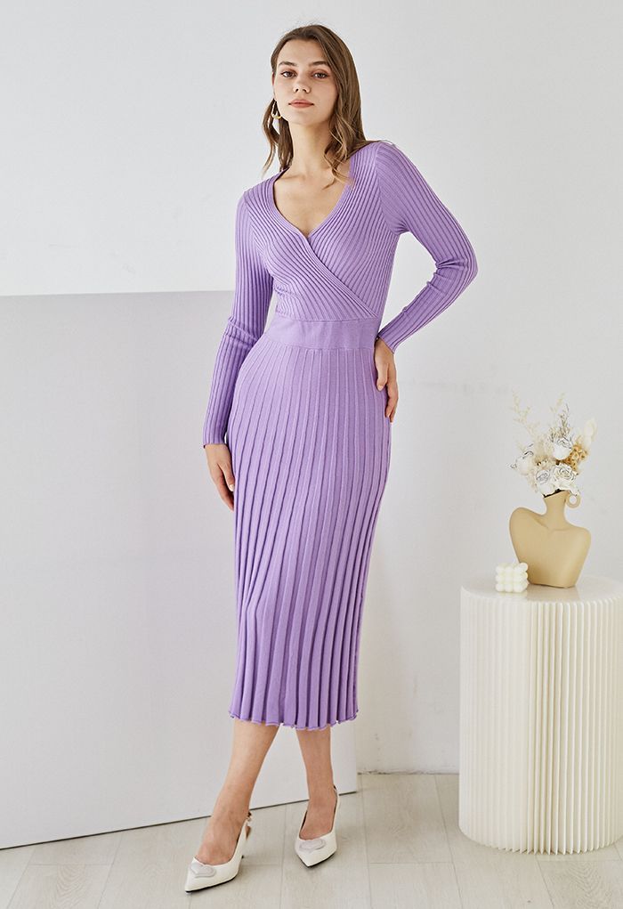 Soft Knit Solid Color Wrap Midi Dress | Chicwish