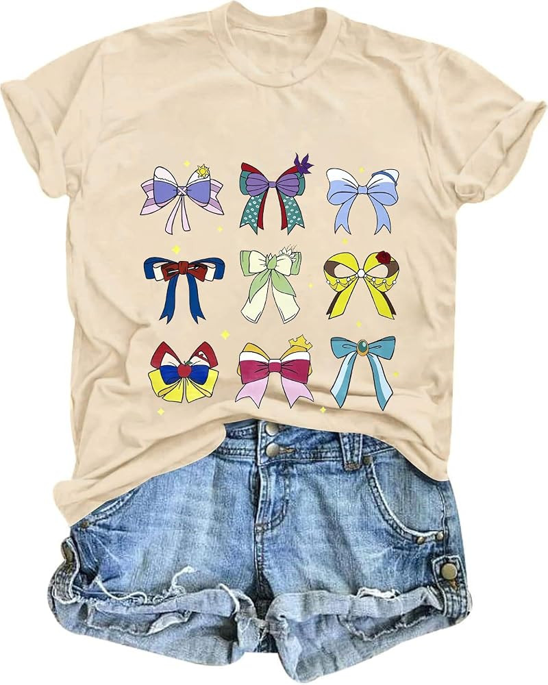 Princess Bow Shirt for Women Magical Kingdom T-Shirt Short Sleeve Holiday Family Trip Tee Tops | Amazon (US)