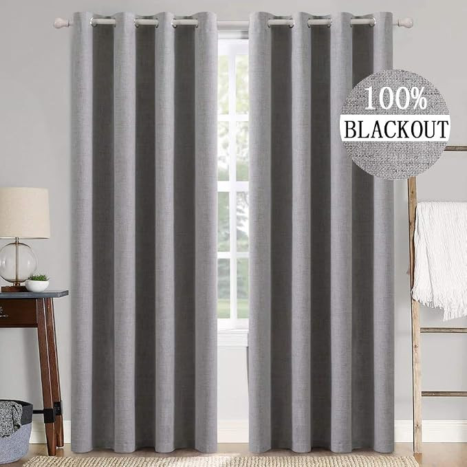 MIULEE Linen Textured 90 Inches Curtains for Bedroom 100% Blackout Thermal Insulated Grey Curtain... | Amazon (US)