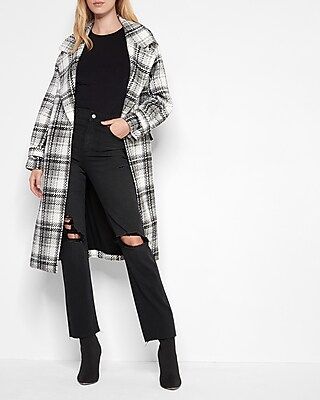 Plaid Belted Wrap Front Coat | Express