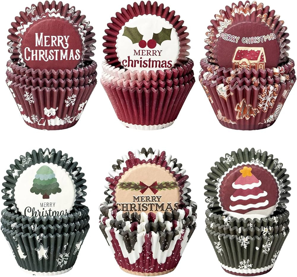 qiqee Christmas 300PCS Jumbo Cupcake Liners Gradient Cupcake Cups 6 Designs Cupcake Papers Baking... | Amazon (US)