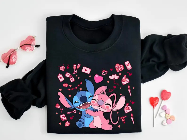 Stitch Angel Disney Couple Shirt, Disney Valentine's Day T-shirt, Angel Stitch Valentine Sweater,... | Etsy (US)