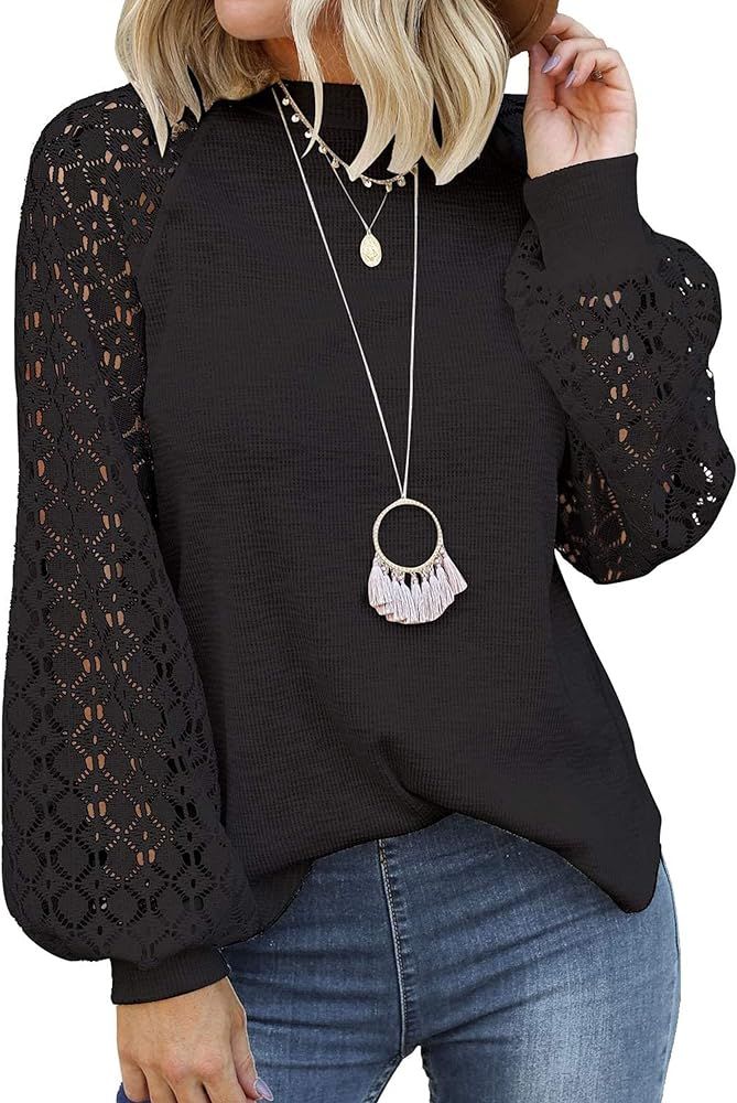MIHOLL Women's Casual Sweet & Cute Loose Shirt Balloon Sleeve Blouse Top (Black, Small) at Amazon... | Amazon (US)