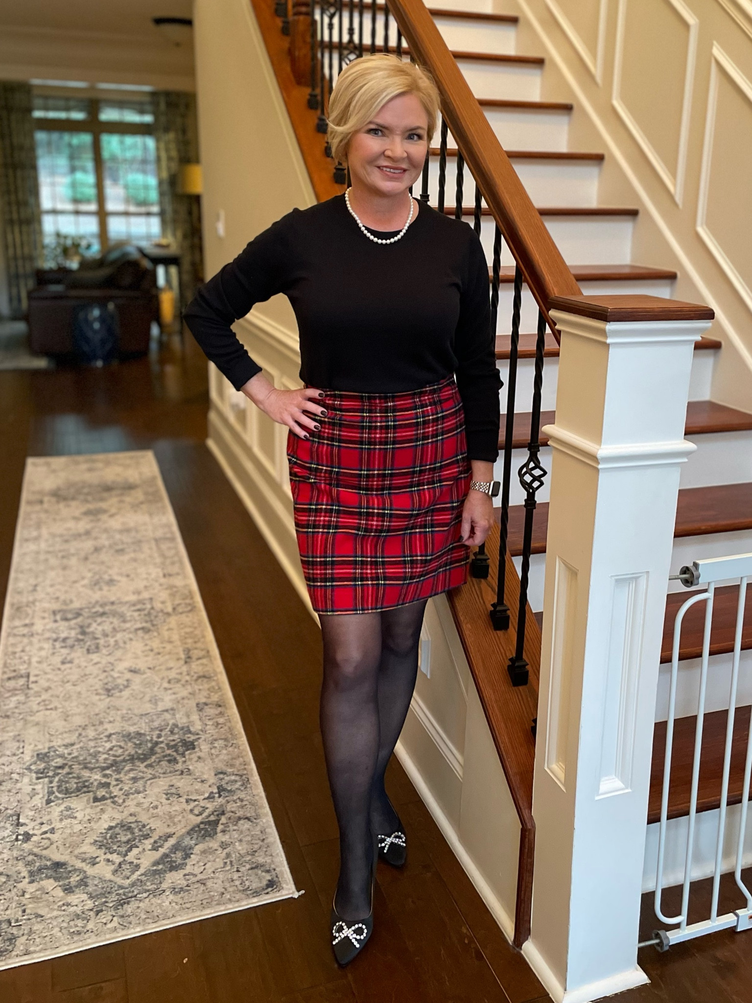 Wearing Small
Sweater, 6 skirt

Sweater
Plaid
Skirt
Holiday outfit
Holiday party 
Pearls
Petite

#LTKover40 #LTKCyberWeek #LTKHoliday