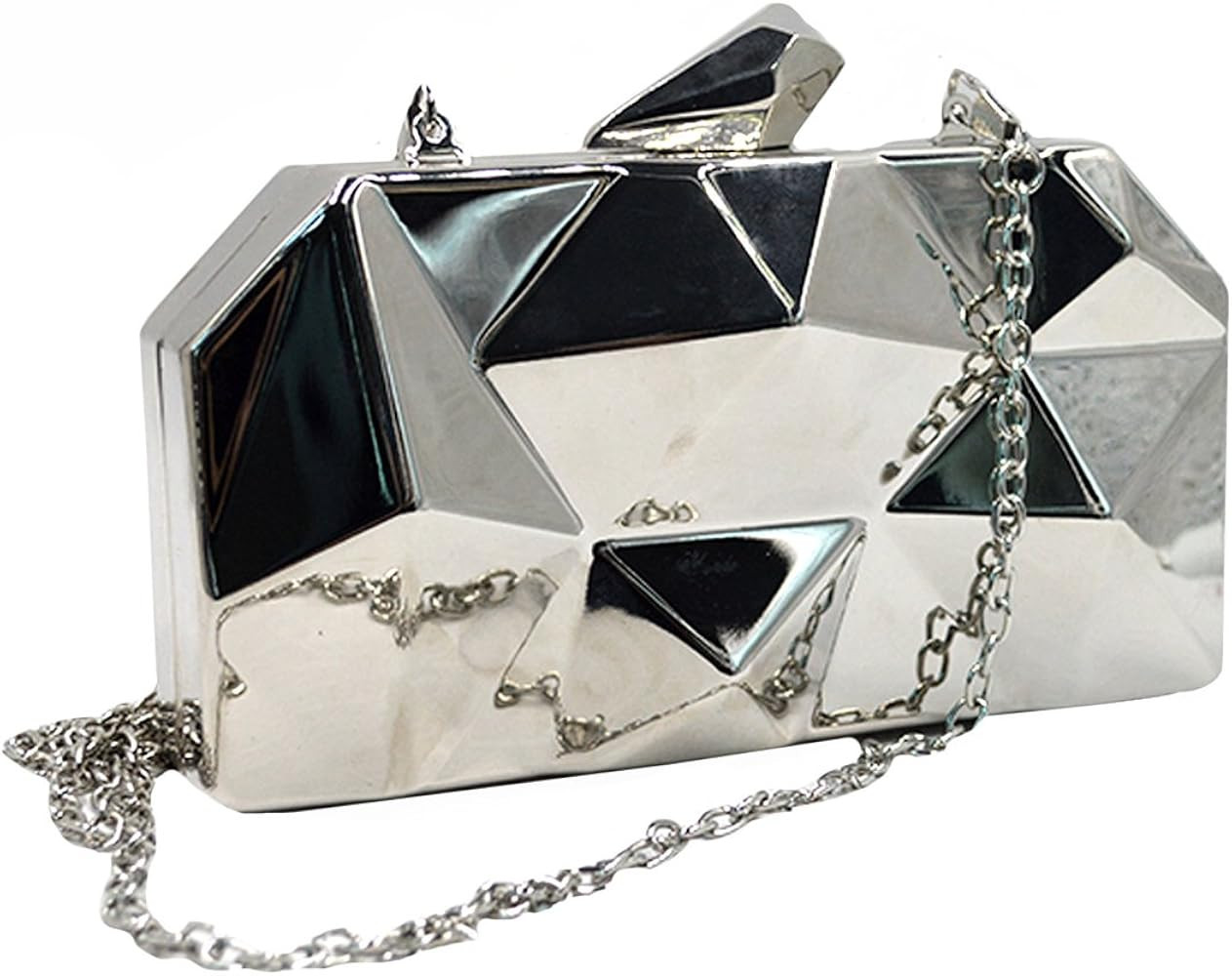 Reberomantic Women Lattice Pattern Metal Handbag Chain Geometric Evening Clutch Purse | Amazon (US)