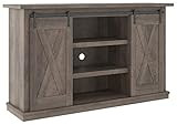 Benjara Wooden TV Stand with 2 Cross Barn Sliding Doors, Brown | Amazon (US)