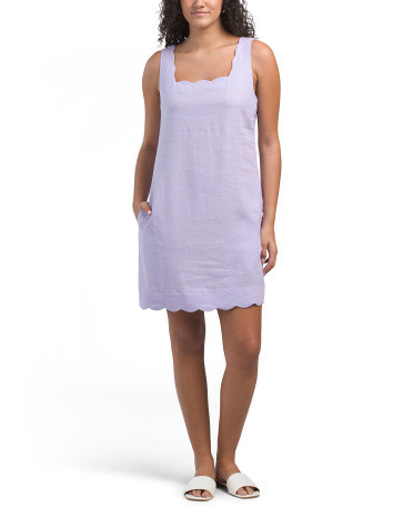 Linen Blend Scallop Trim Mini Dress | TJ Maxx
