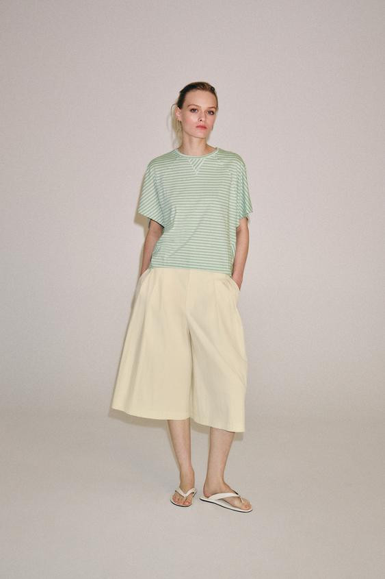 Zara - Striped Oversized T-Shirt - Blues - S - Woman | Zara US