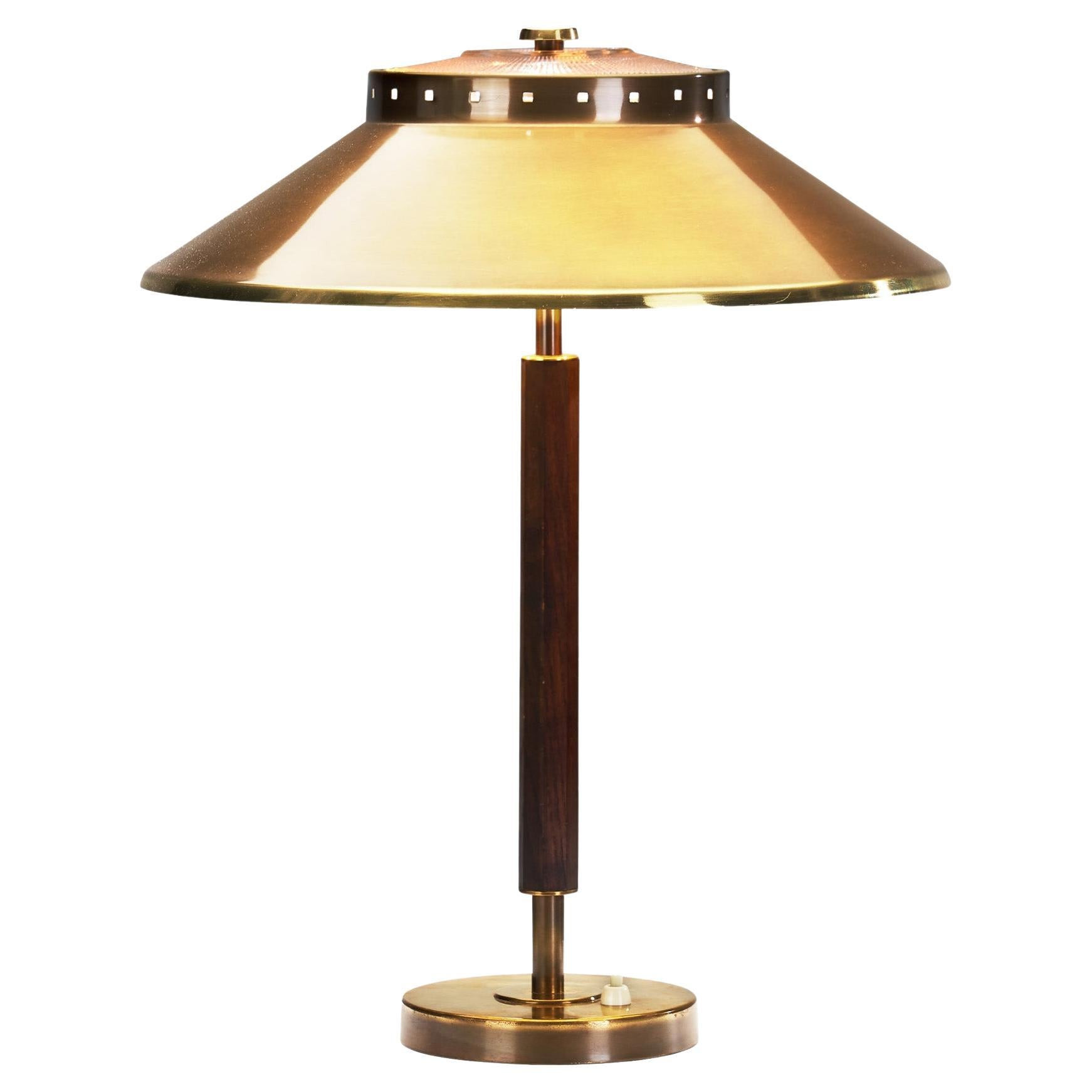 Brass, Oak and Glass Table Lamp by Boréns, Borås, Sweden 1940s | 1stDibs