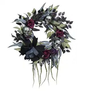 26" Silver Skulls & Purple Roses Wreath by Ashland® | Michaels | Michaels Stores