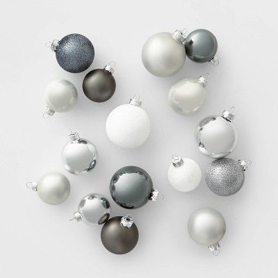 42ct Glass Round Christmas Ornament Set Silver White and Clear - Wondershop™ | Target