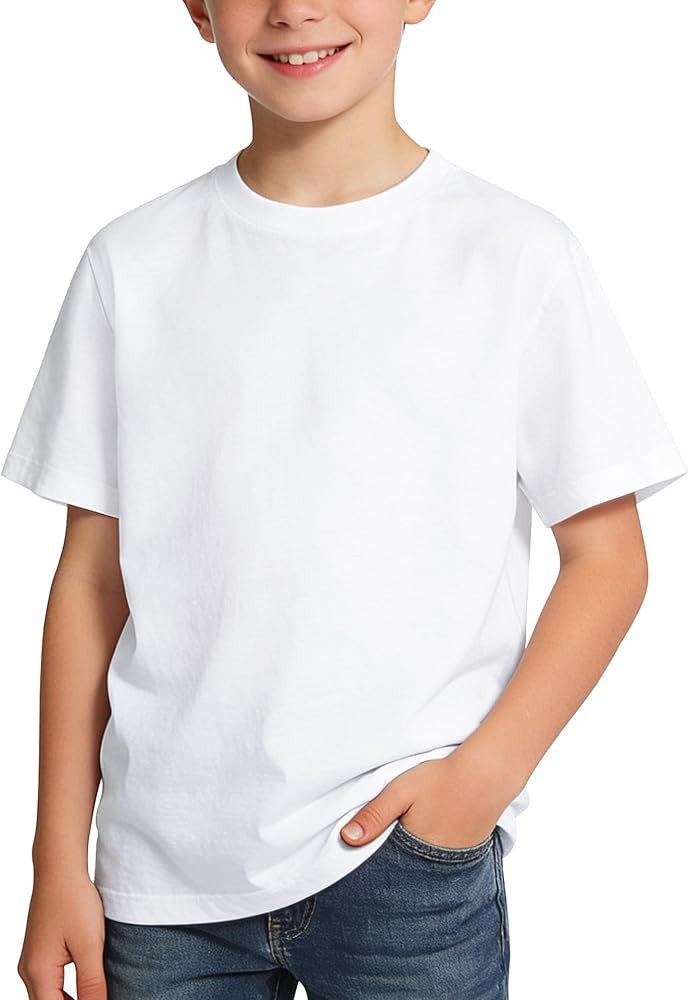 BOOPH Boys Shirts Short Sleeve T-Shirts Kids Basic Crew Neck Tops Casual Cotton Tees Clothes | Amazon (US)