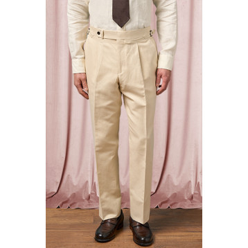 Cream Cotton/Linen High Rise Trouser | SPIER & MACKAY