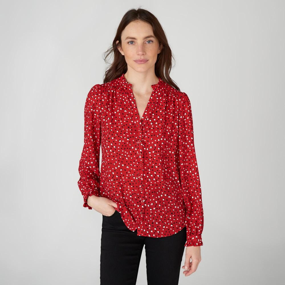 SPLIT NECK HEART BLOUSE | Karl Lagerfeld Paris