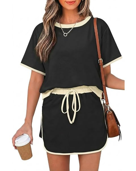 Womens Sweatsuits 2 Piece Set Crewneck Half Sleeve Sweatshirts Elastic Waist Tops and Skort Skirt... | Amazon (US)