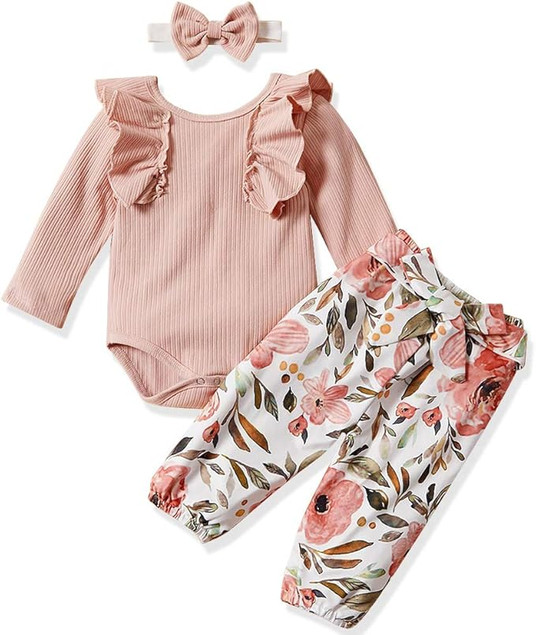 Newborn Baby Girls Clothes Floral Romper+ Floral Long Pant ...