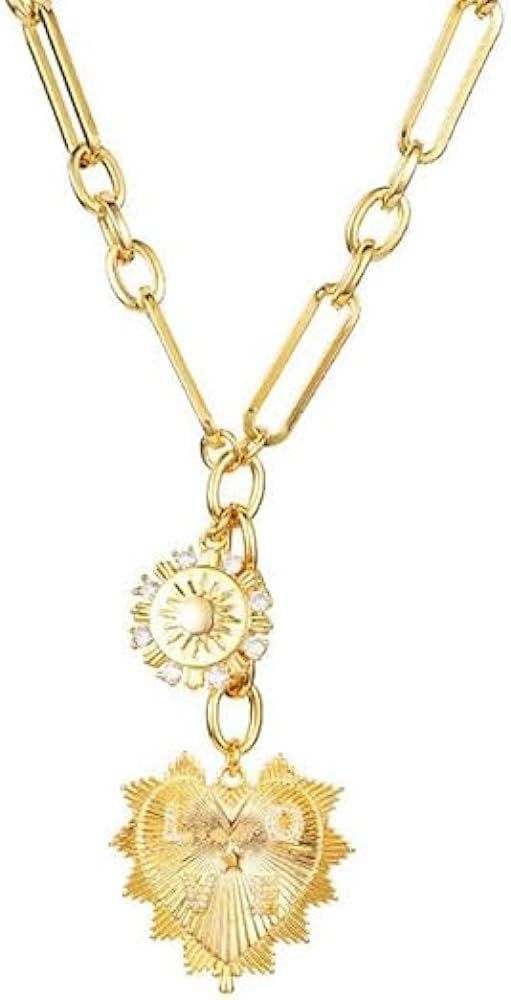 YALASOBA Sun Love Heart Pendant Choker Necklace for Women and Gils,18K Gold Plated Multi Pendants... | Amazon (US)