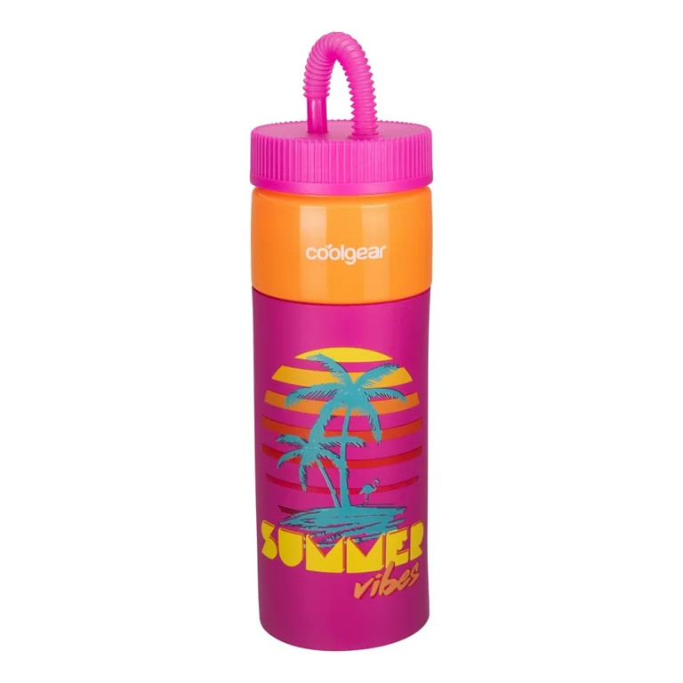 Cool Gear 24oz Plastic Retro Squishy Water Bottle, Summer Vibes Pink Orange with Foam Grip and Re... | Walmart (US)