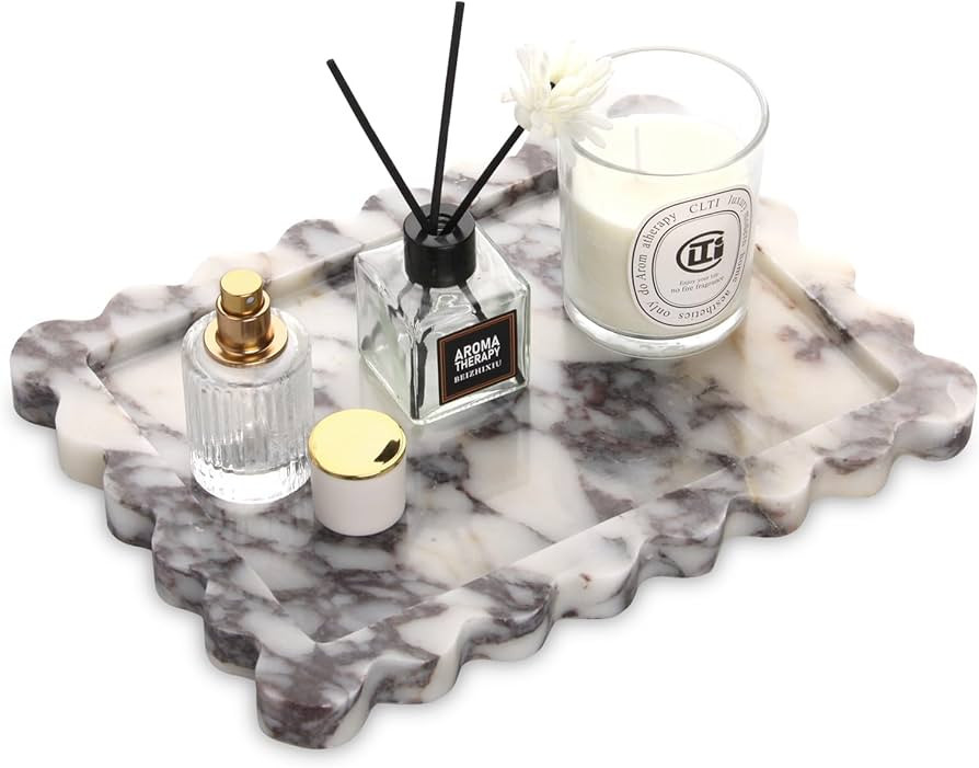 Marble Tray Luxury Natural Stone Bathroom Vanity Tray with Scalloped Edge Decorative for Dresser ... | Amazon (UK)