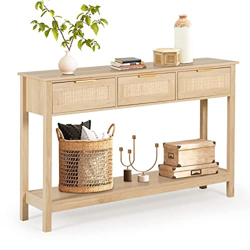 LAZZO Rattan Console Table Boho Entryway Table Narrow Long Sofa Table Hallway Foyer Table Behind ... | Amazon (US)