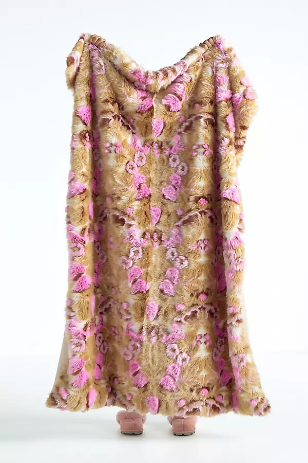 Cordelia Jacquard Floral Faux Fur Throw Blanket | Anthropologie (US)