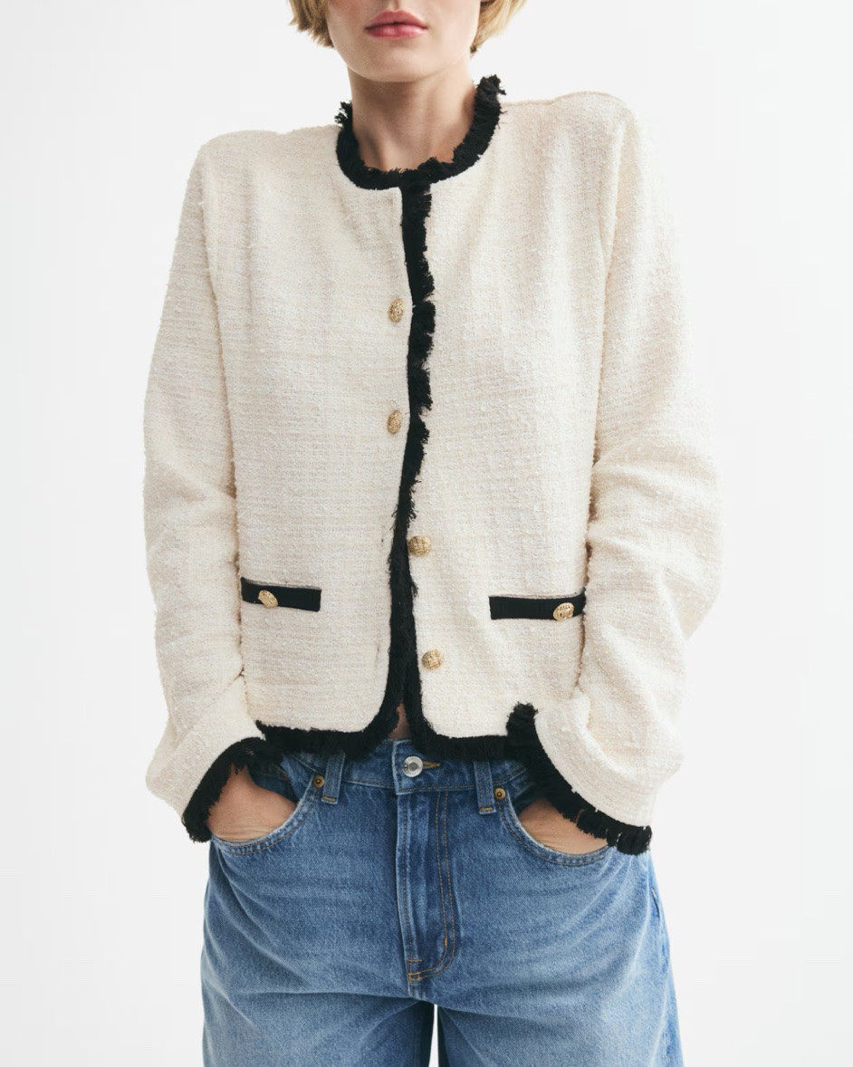 Cream tweed jacket with black trim

#LTKSeasonal