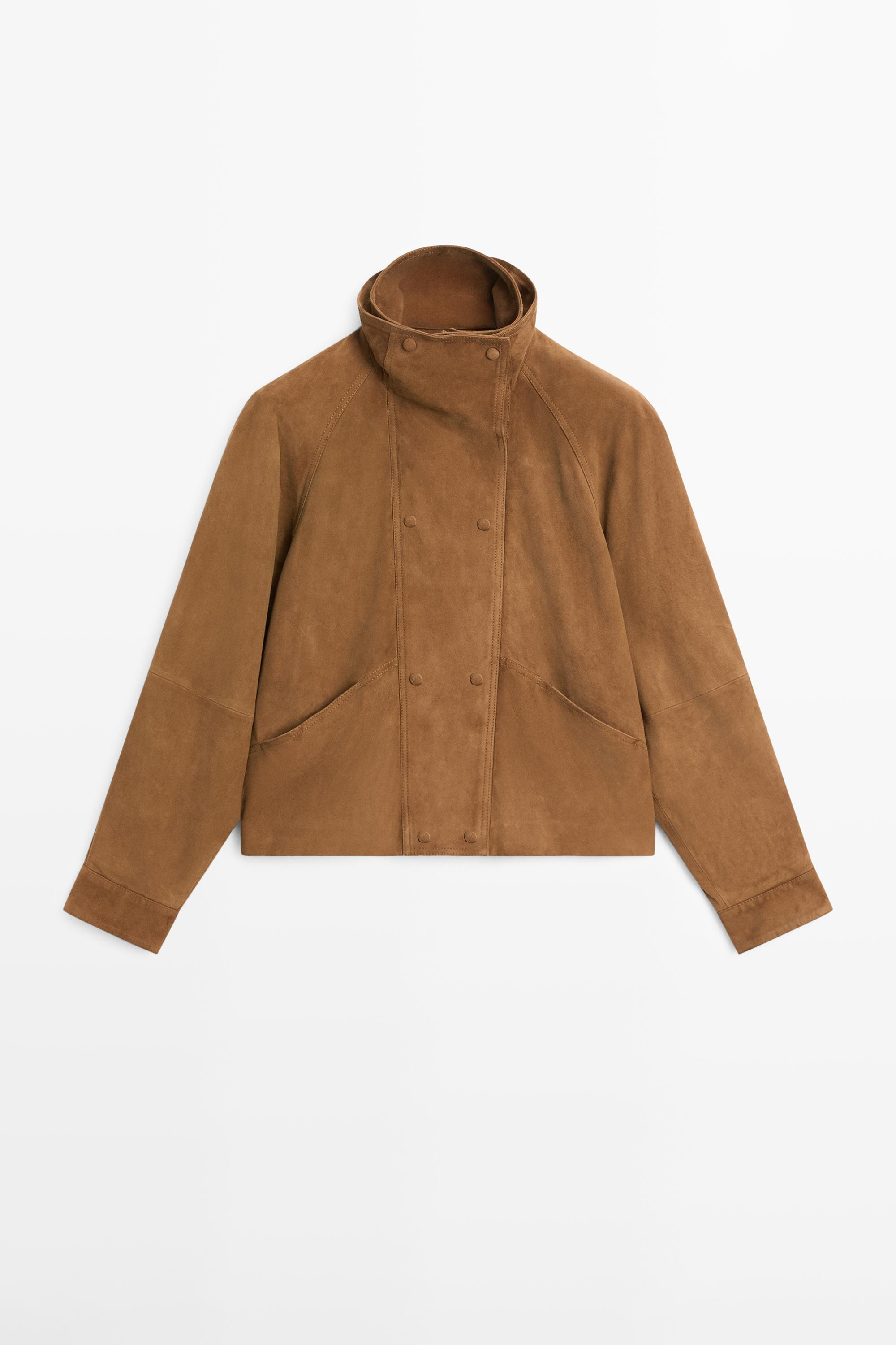 Suede leather jacket with buttons | Massimo Dutti UK