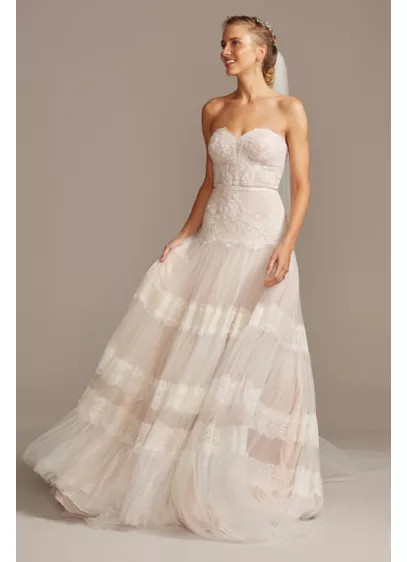Banded Lace Point D'Esprit Tulle Wedding Dress | Davids Bridal