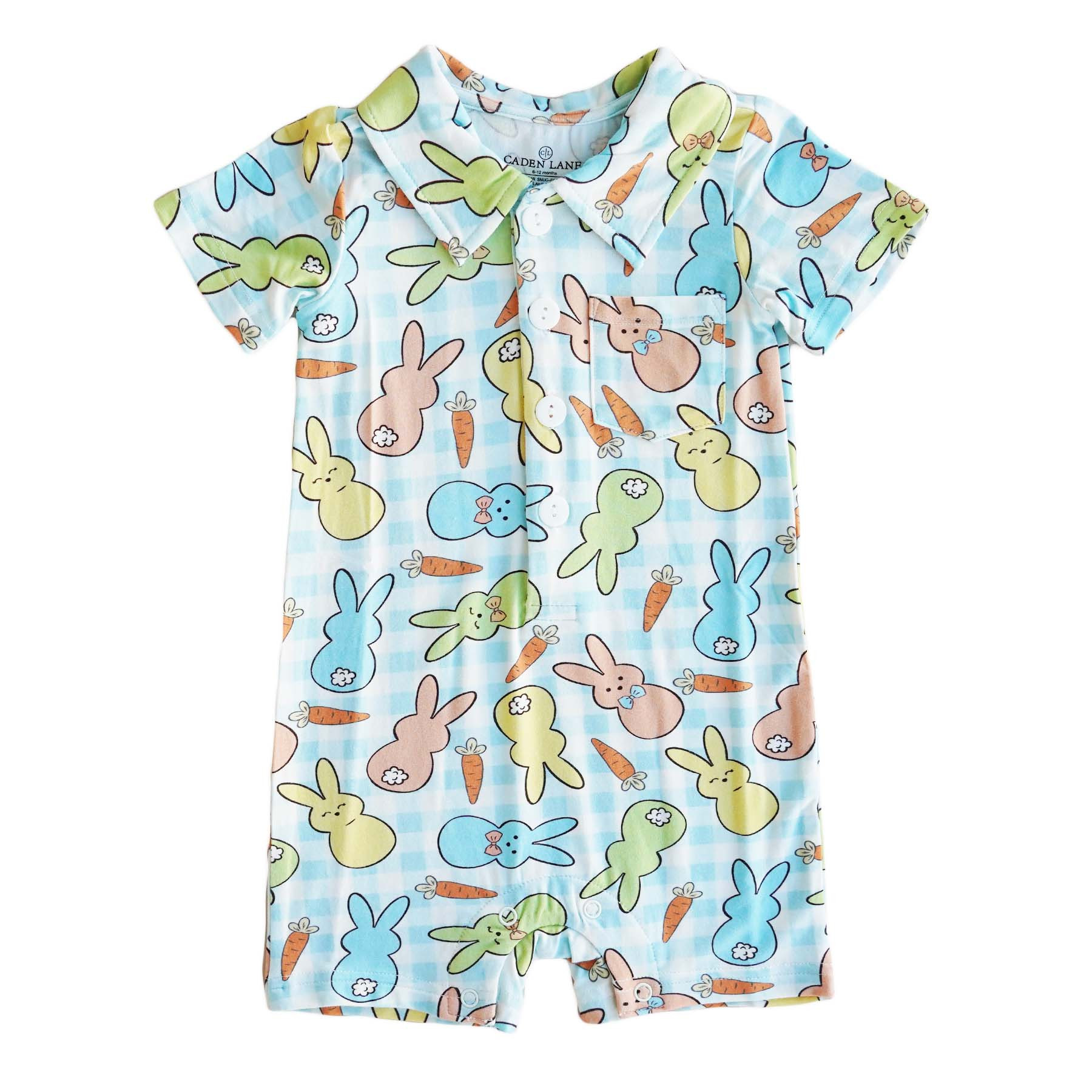 Snuggle Bunny Button Romper | Blue | Caden Lane