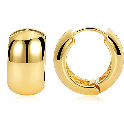FAMARINE Gold Chunky Hoop Earrings for Women, 0.8 in Gold Hoops Huggie Earrings for Men | Amazon (US)
