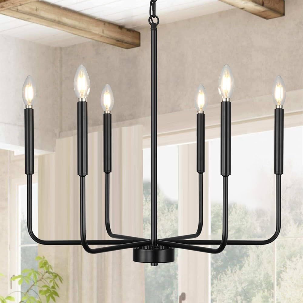 LAMPKEDUO Black Chandelier Modern Farmhouse Chandeliers for Dining Room 6-Lights Candle Chandelie... | Amazon (US)