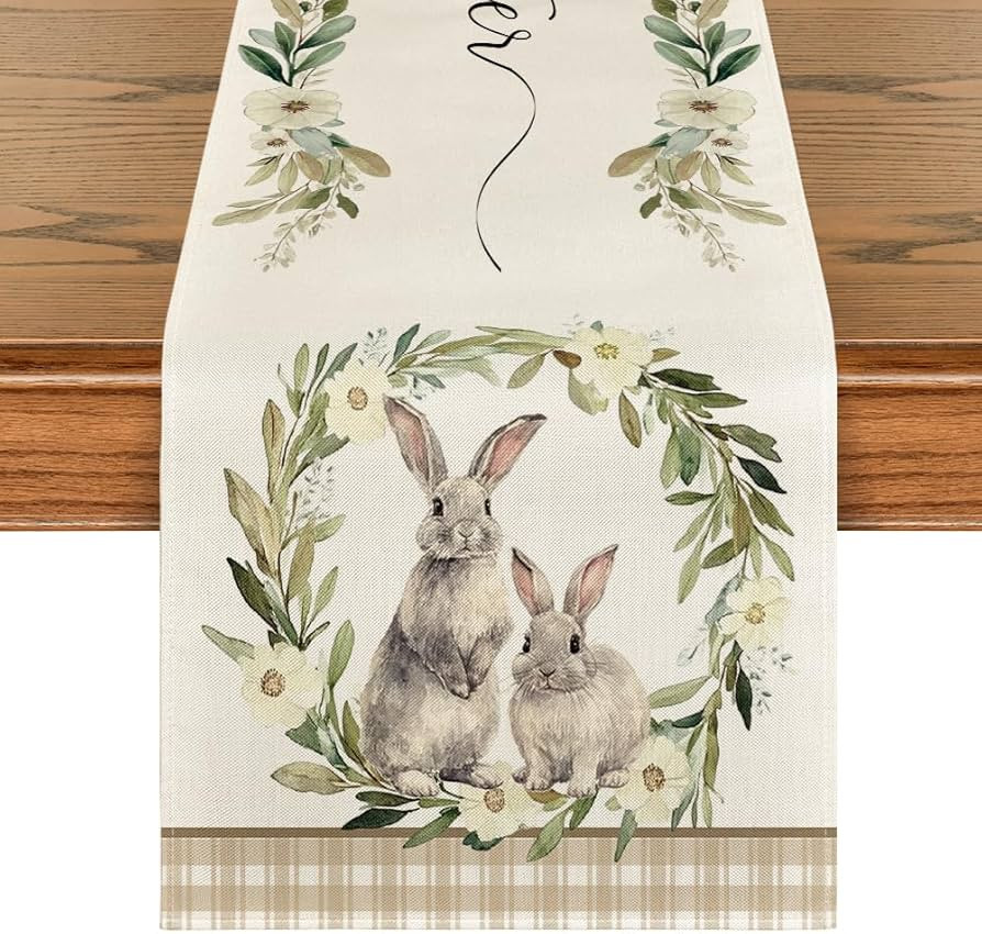 Artoid Mode Buffalo Plaid Bunny Rabbit Wild Flowers Easter Table Runner, Seasonal Kitchen Dining ... | Amazon (US)