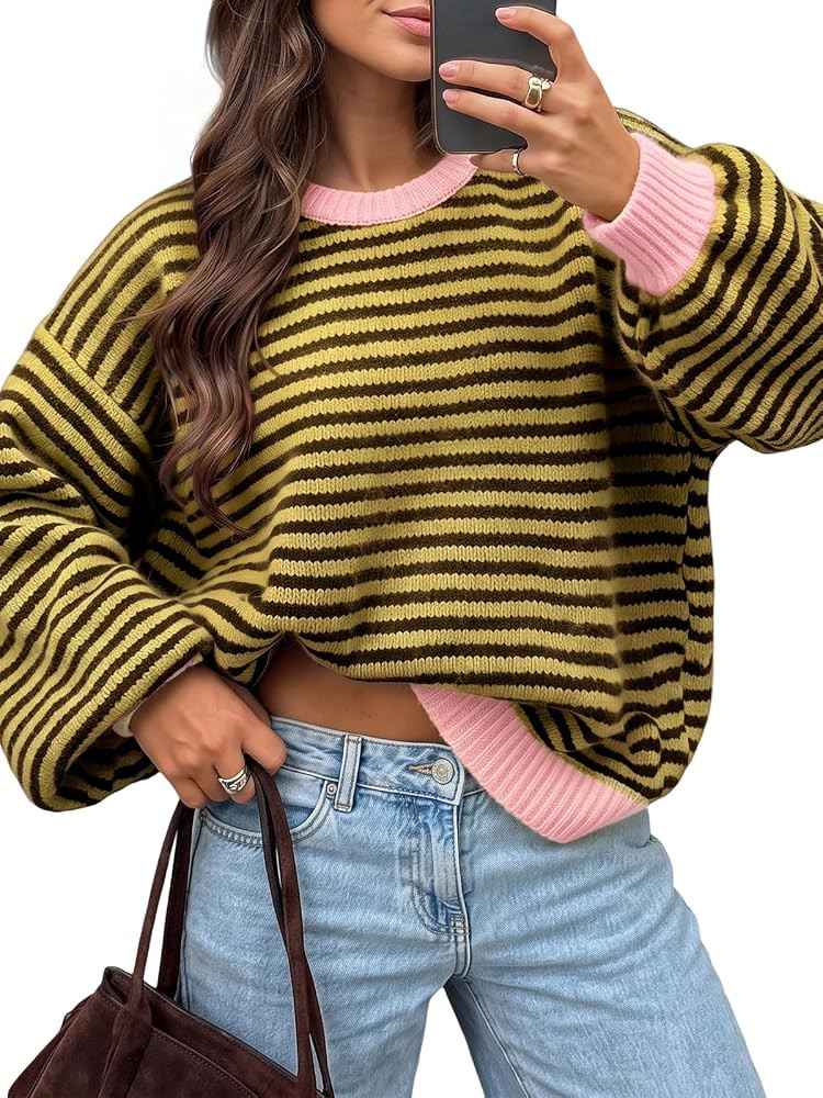 Trendy Queen Womens Contrast Striped Oversized Sweater Fall Fashion 2026 | Amazon (US)