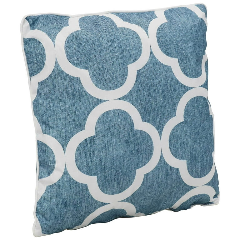 Sunnydaze 16" x 16" Blue and White Quatrefoil Polyester Square Outdoor Throw Pillows, 2 Count | Walmart (US)