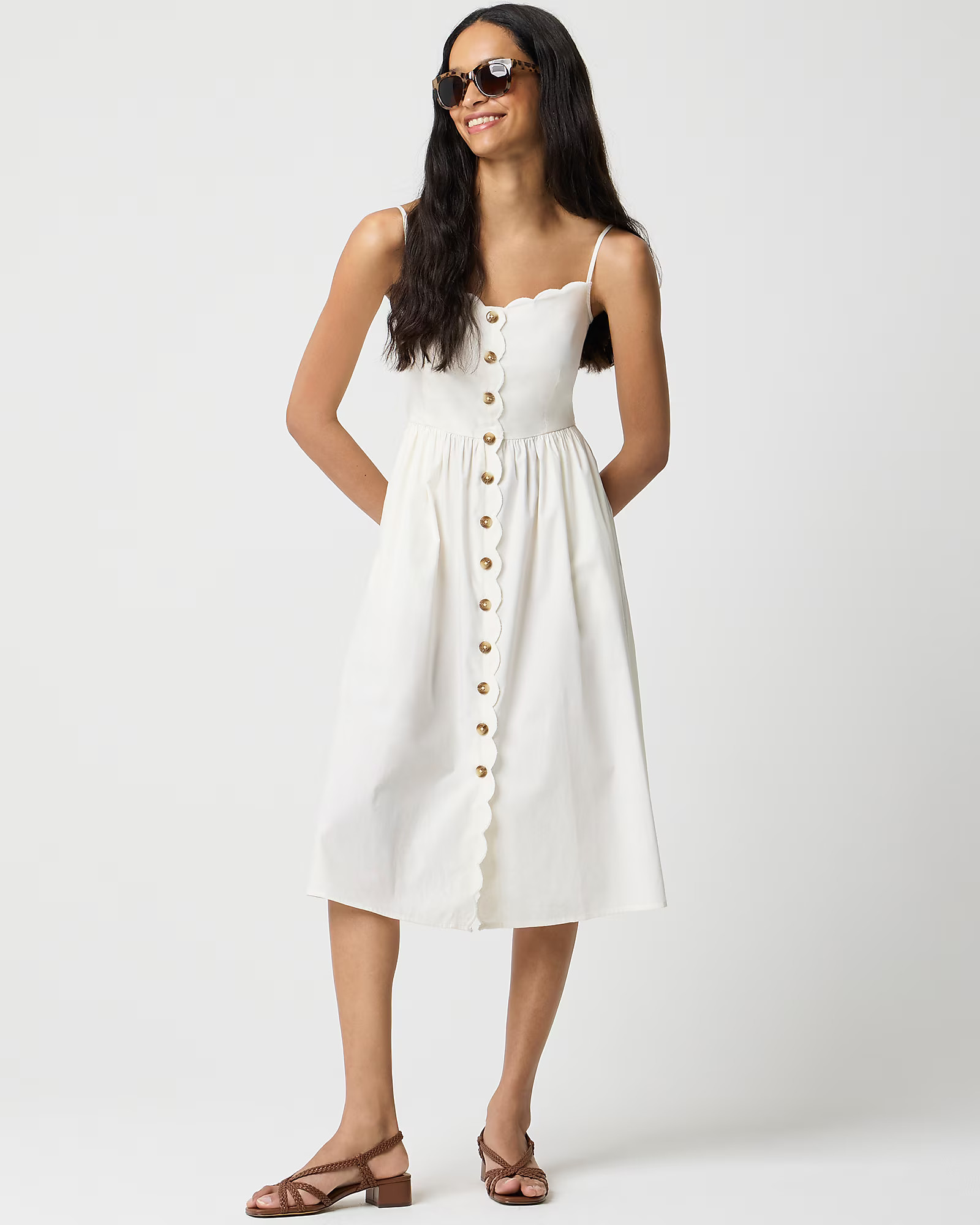 Petite scallop-trim button-front midi dress | J.Crew Factory