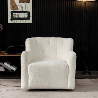 Modern Cream Upholstered Tufted Armchair with 360° Swivel | The Home Depot