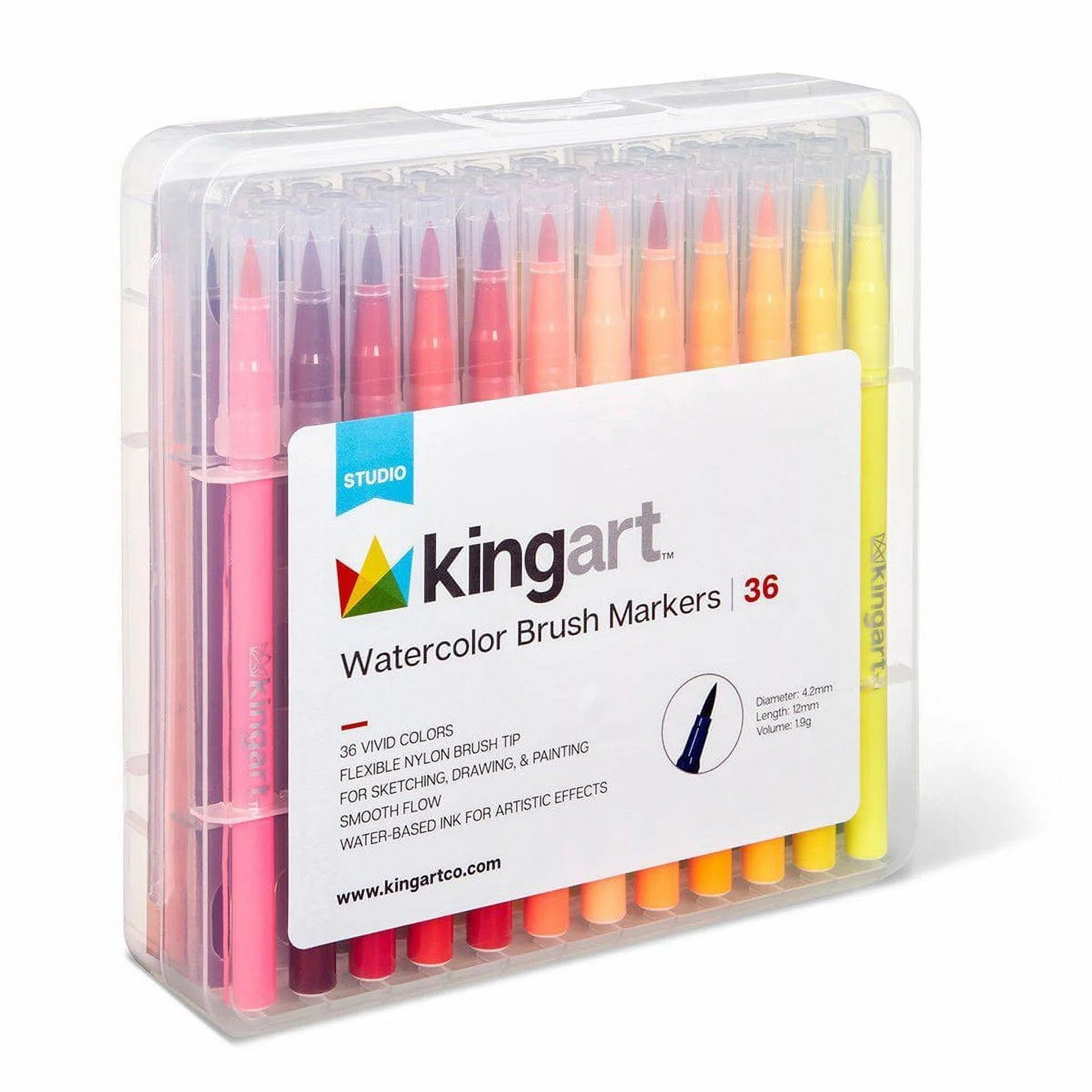 KINGART® Studio Watercolor Brush Markers, Storage Case, Set of 36 Unique Colors - Walmart.com | Walmart (US)