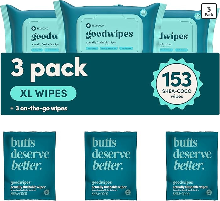 goodwipes Flushable Butt Wipes - Vitamin E & Aloe - Sewer & Septic Safe - Extra Large Adult Wet W... | Amazon (US)