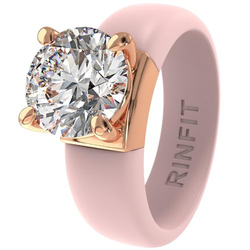 Rinfit Silicone Ring with Stone - Round Cut Cubic Zirconia Solitaire Engagement Ring for Women - Rubber Wedding Bands - Pink/Rose Gold - Size 5 | Amazon (US)