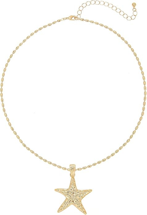 Gold Textured Starfish Pendant Necklace - Elegant Ocean-Inspired Jewelry - Perfect for Beach Love... | Amazon (US)