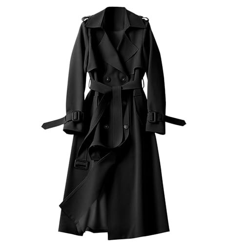 Black Trench Coat Women, of Monday Deals 2024, Trench Coat Women Double Breasted Windproof Classic Lapel Belted Long Outerwear Overcoat with Belt | Amazon (US)