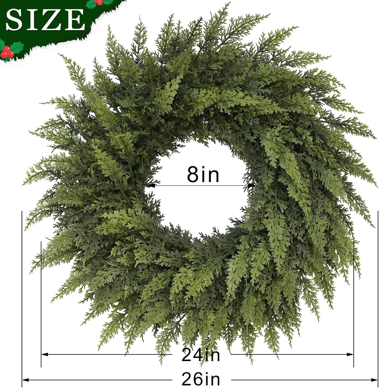 24" Real Touch Christmas Cedar Wreath - Artificial Cedar Wreaths Faux Green Fake Pine Needles Wre... | Amazon (US)