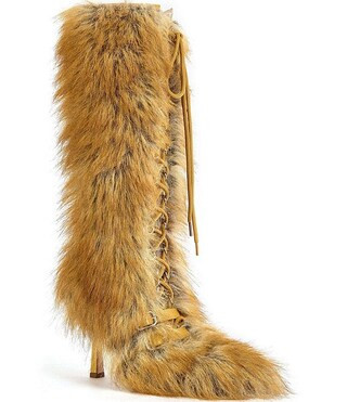 Azalea Wang Lourdanne Faux Fur Lace Up Stiletto Boots | Dillard's | Dillard's